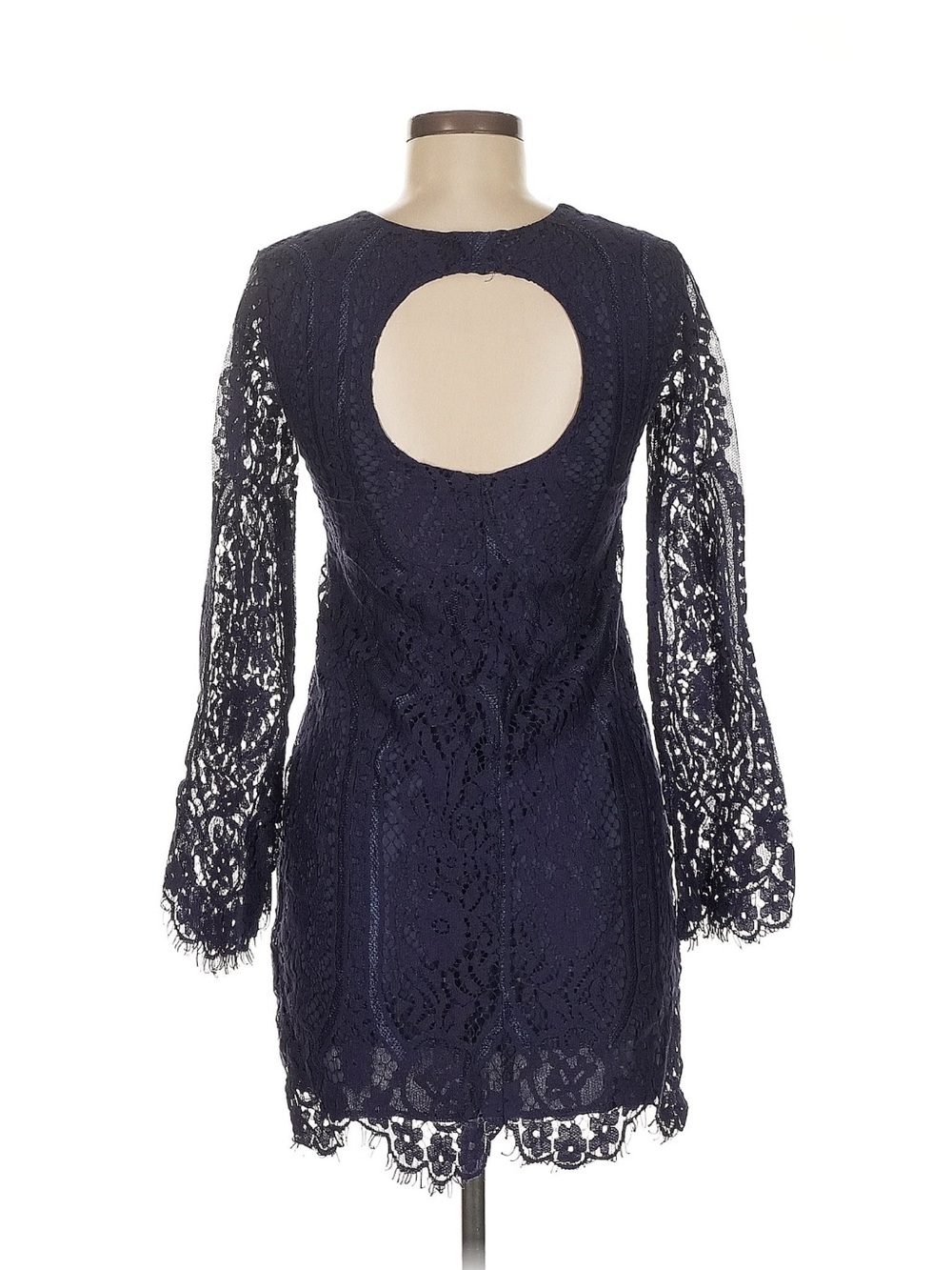 Francesca's Collections Navy Lace Long-Sleeve A-Line Dress - Picture 4 of 6